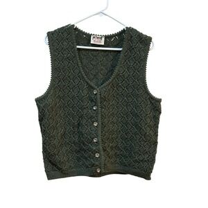 Astrifa Cardigan Sweater Size‎ XL German Pure New Wool Solid Green Best Textured